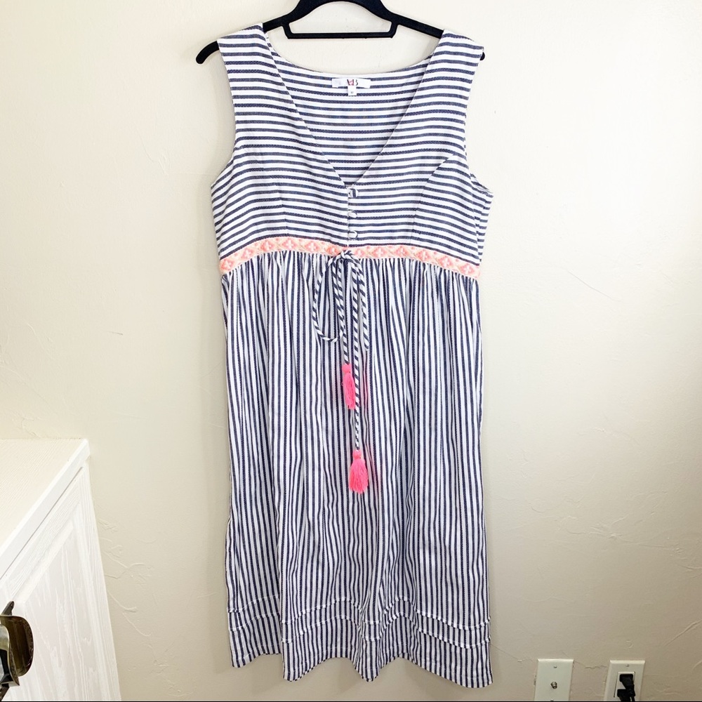 America & Beyond Striped Embroidered Tassel Dress